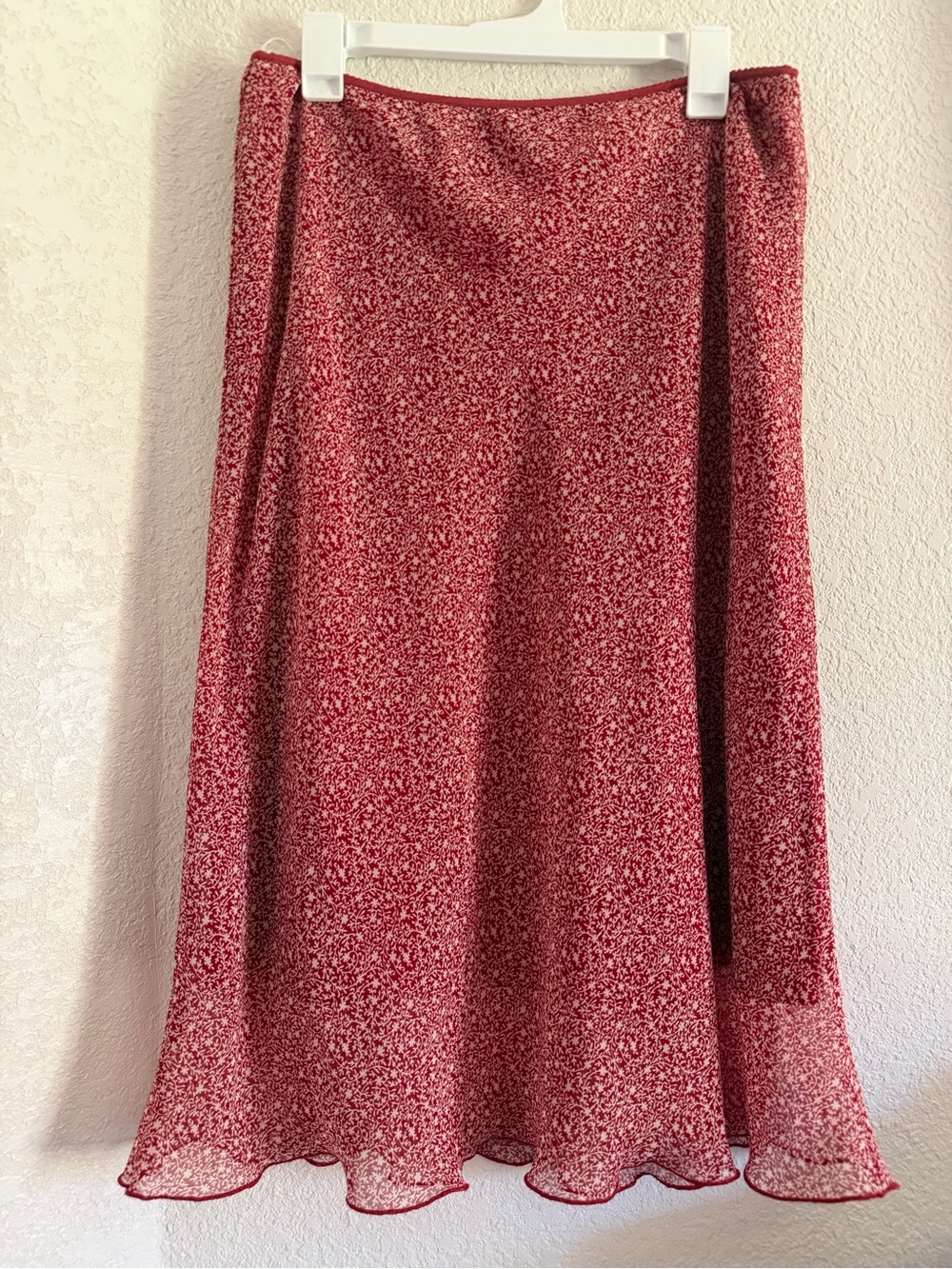 Vintage Red Floral A-Line Midi Skirt